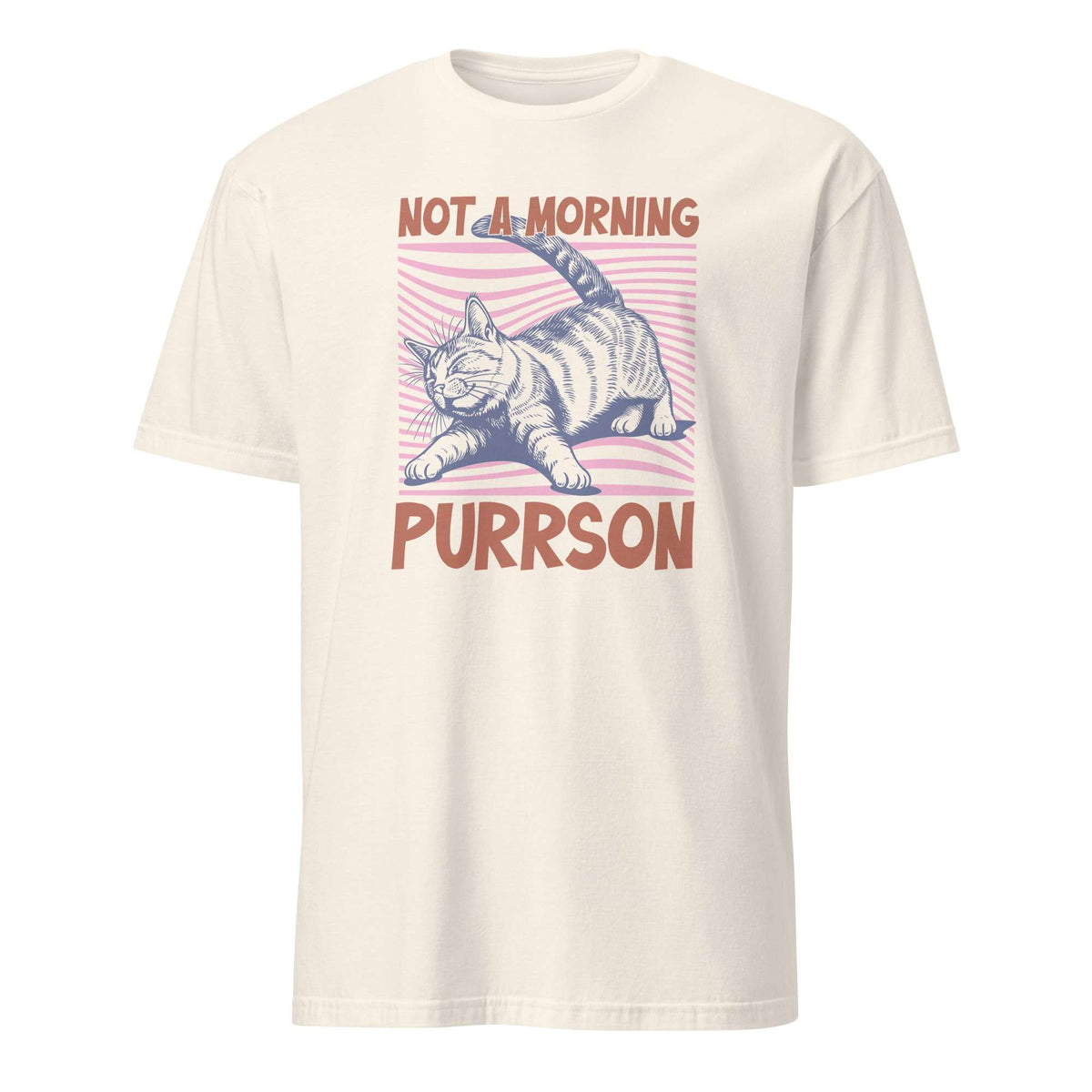 Shop Not a Morning Person Cat Quote Lettering T-Shirt Casual Wear, a humorous everyday style for coffee fans and feline friends. Express your sleepy side with the Not a Morning Person Cat Quote Lettering T-Shirt Casual Wear tee—a fun gift for laid-back cat lovers. You've now found the staple t-shirt of your wardrobe. It's made of 100% ring-spun cotton and is soft and comfy. The double stitching on the neckline and sleeves add more durability to what is sure to be a favorite!