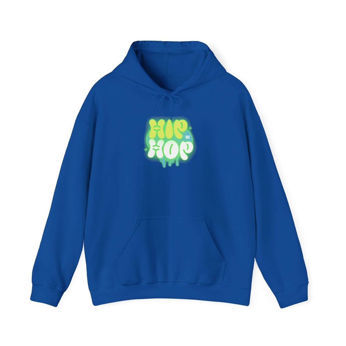 A royal blue pullover hoodie with a colorful 'HIP HOP' graphic on the chest, displayed against a solid white background. Best Bold Graffiti Hip Hop Hoodie for Urban Fashion Lovers