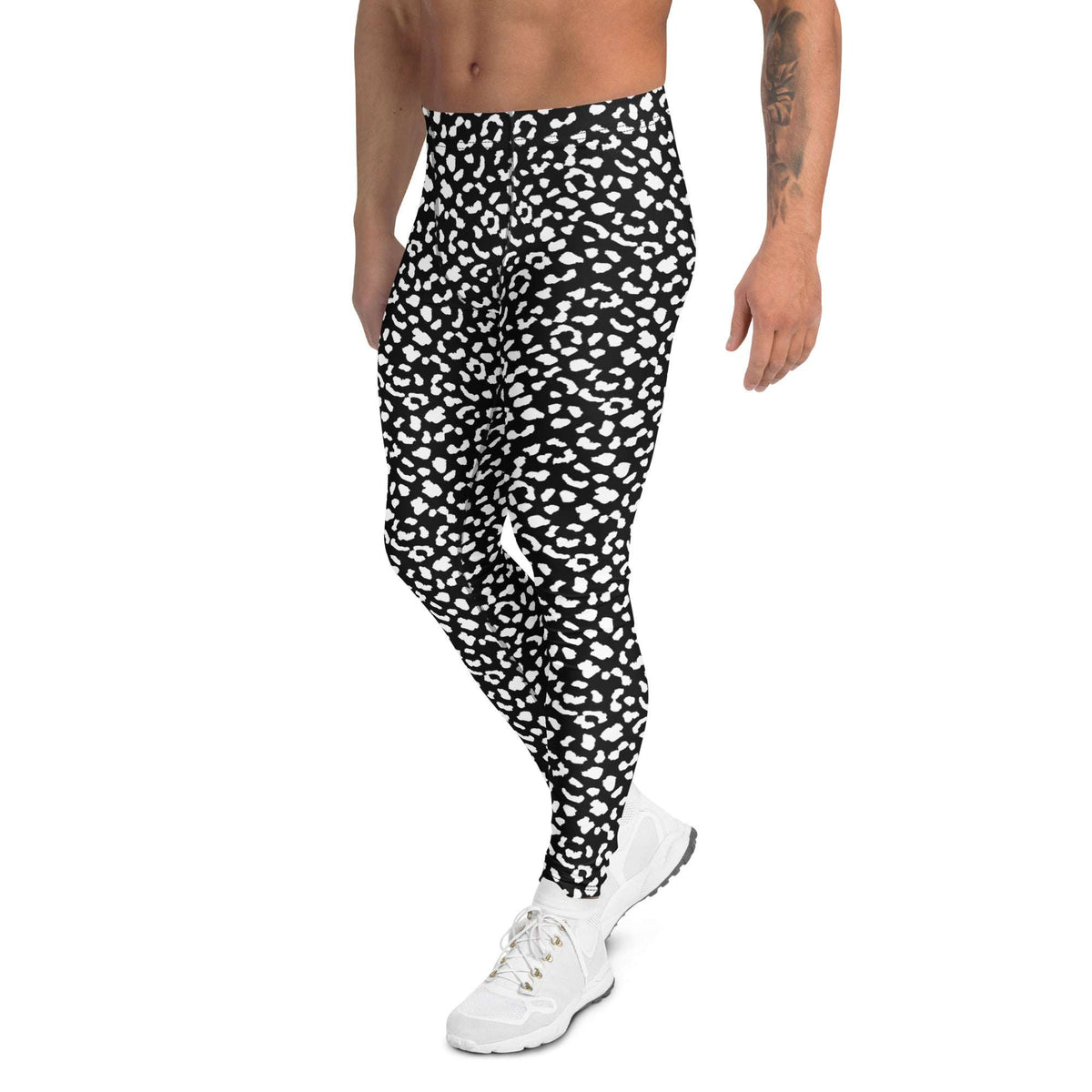 Black and White Leopard Print Men's Leggings