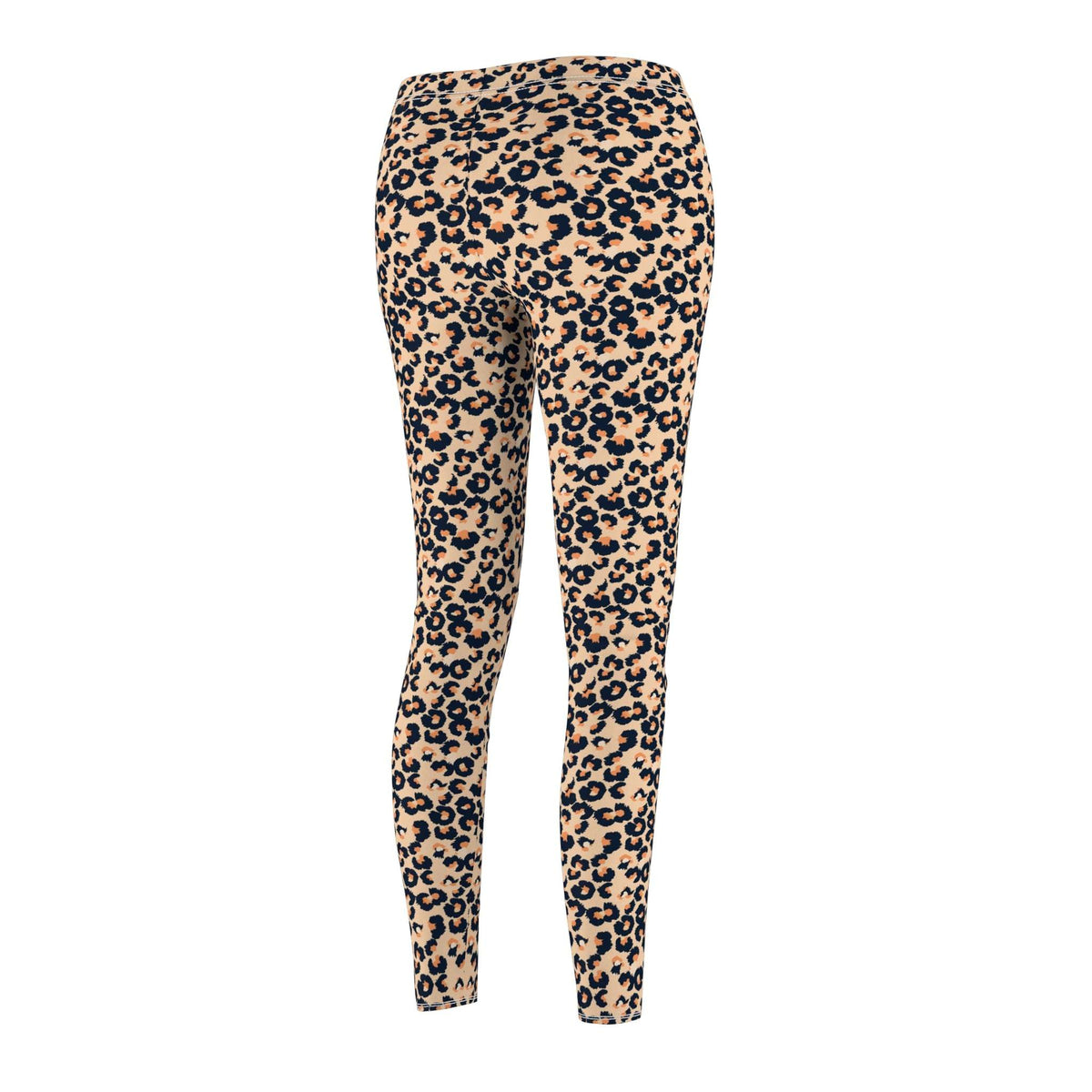 A pair of high-waisted, full-length leggings with an all-over leopard print pattern in beige and black, shown against a plain white background. Bold Comfortable Leopard Print Women's Casual Leggings for Activewear
