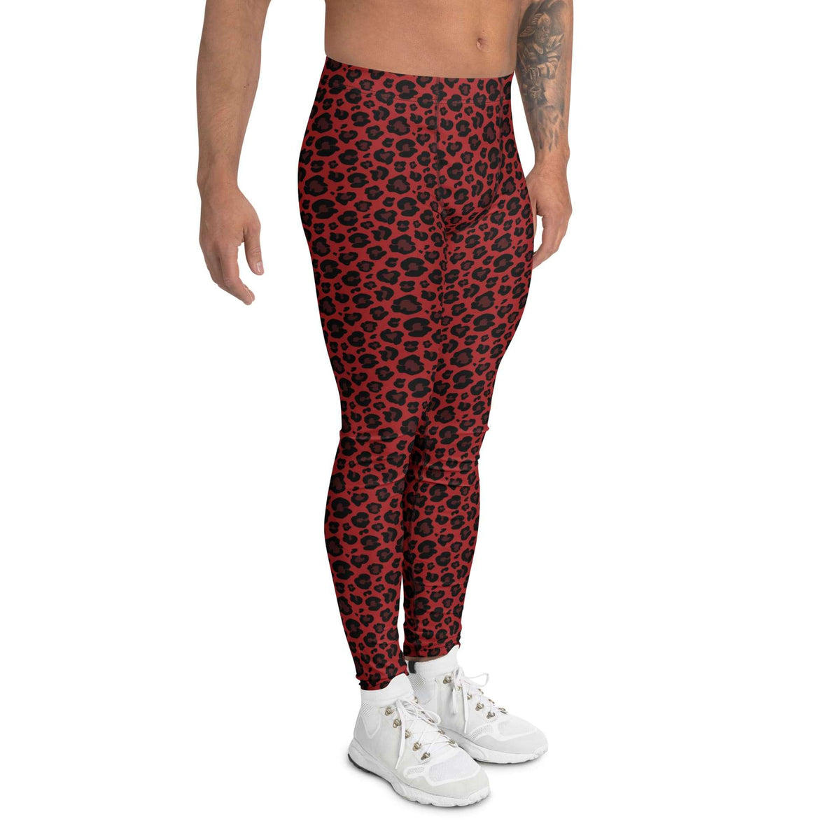 Bold and Vibrant Red Leopard Print Leggings for Men