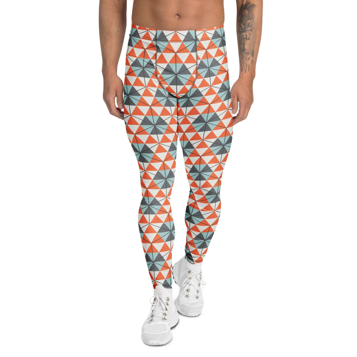 Colorful Geometric Triangles Print Men's Leggings for Active Wear
