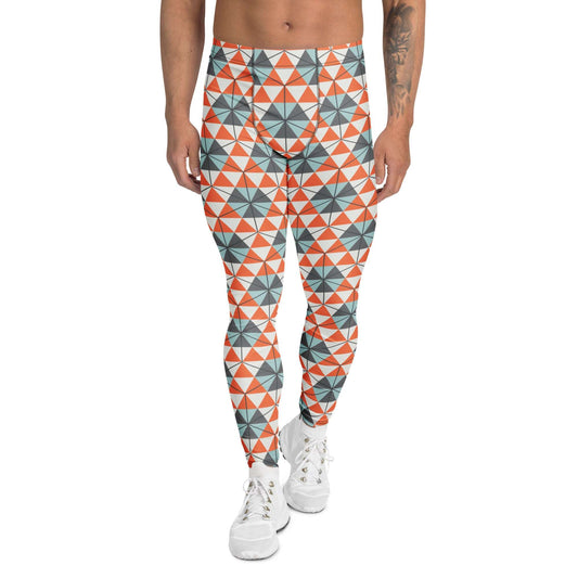 Colorful Geometric Triangles Print Men's Leggings for Active Wear