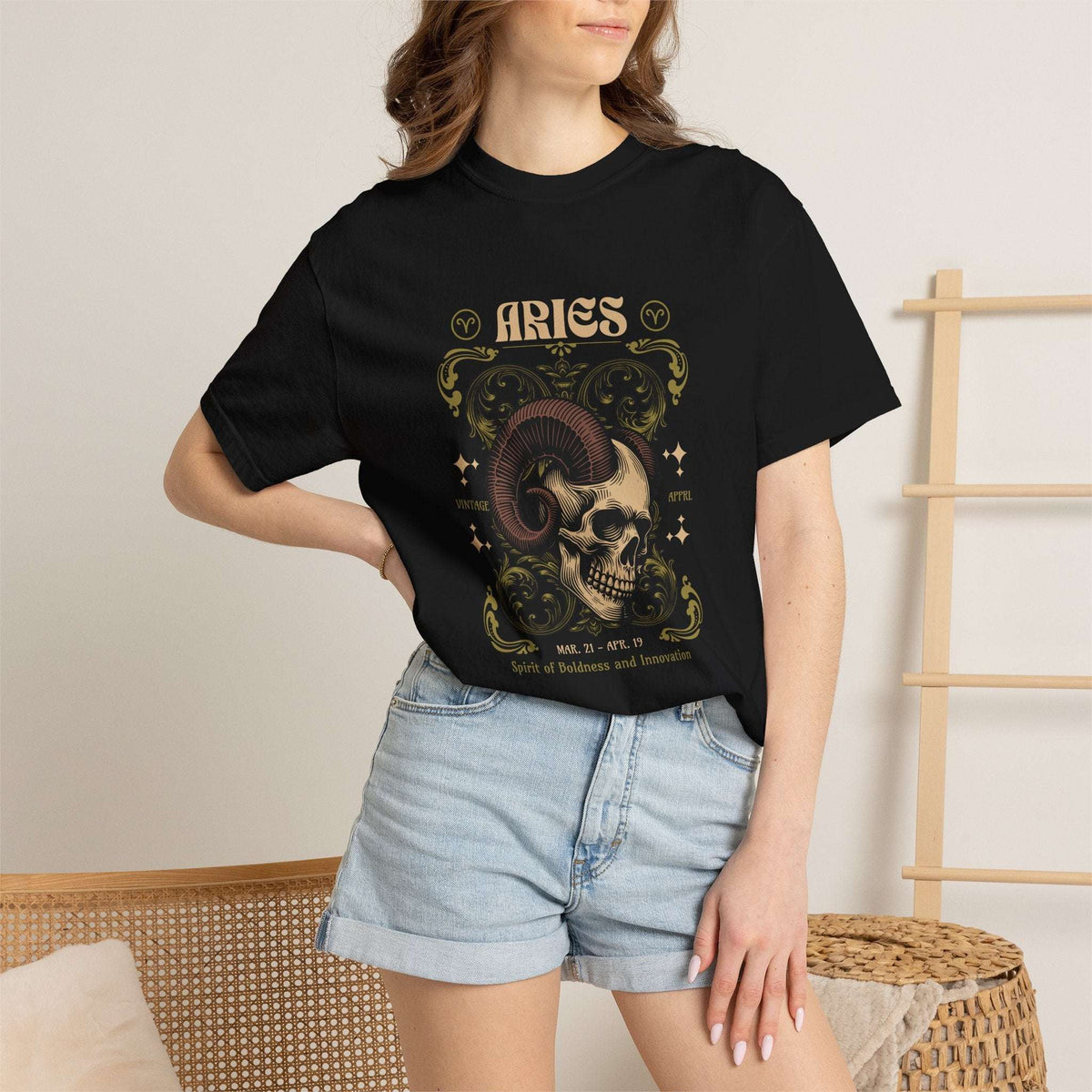 Comfortable Bold Zodiac Skull Aries Sign T-Shirt for Casual Outfits