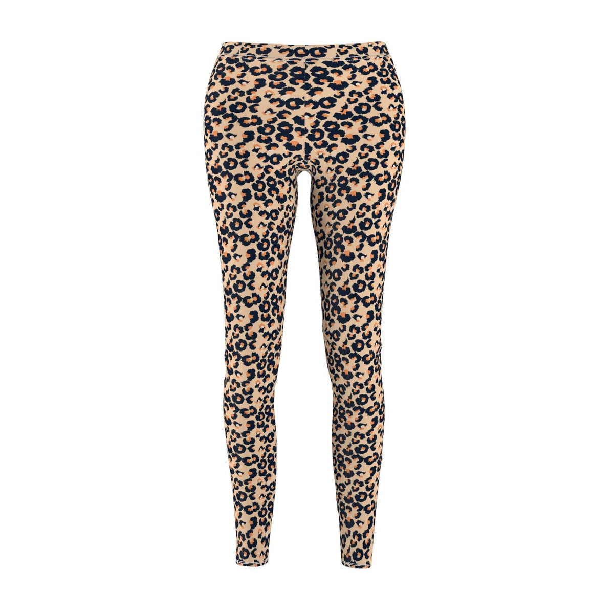 Beige leopard print leggings with black spots, shown flat against a solid white background. Comfortable Leopard Print Women's Casual Leggings for Activewear