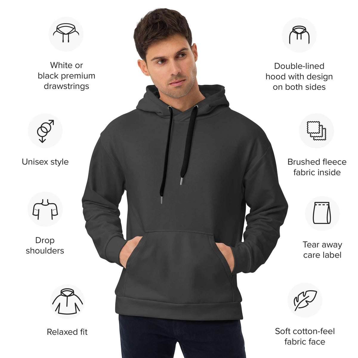 Comfortable Minimalist Solid Jet Black Hoodie for Casual Wear