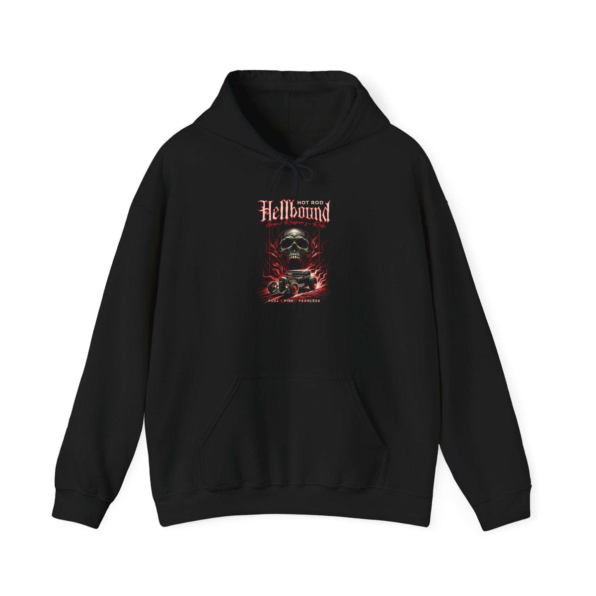 Edgy Gothic Pullover Hoodie with Hot Rod Skull