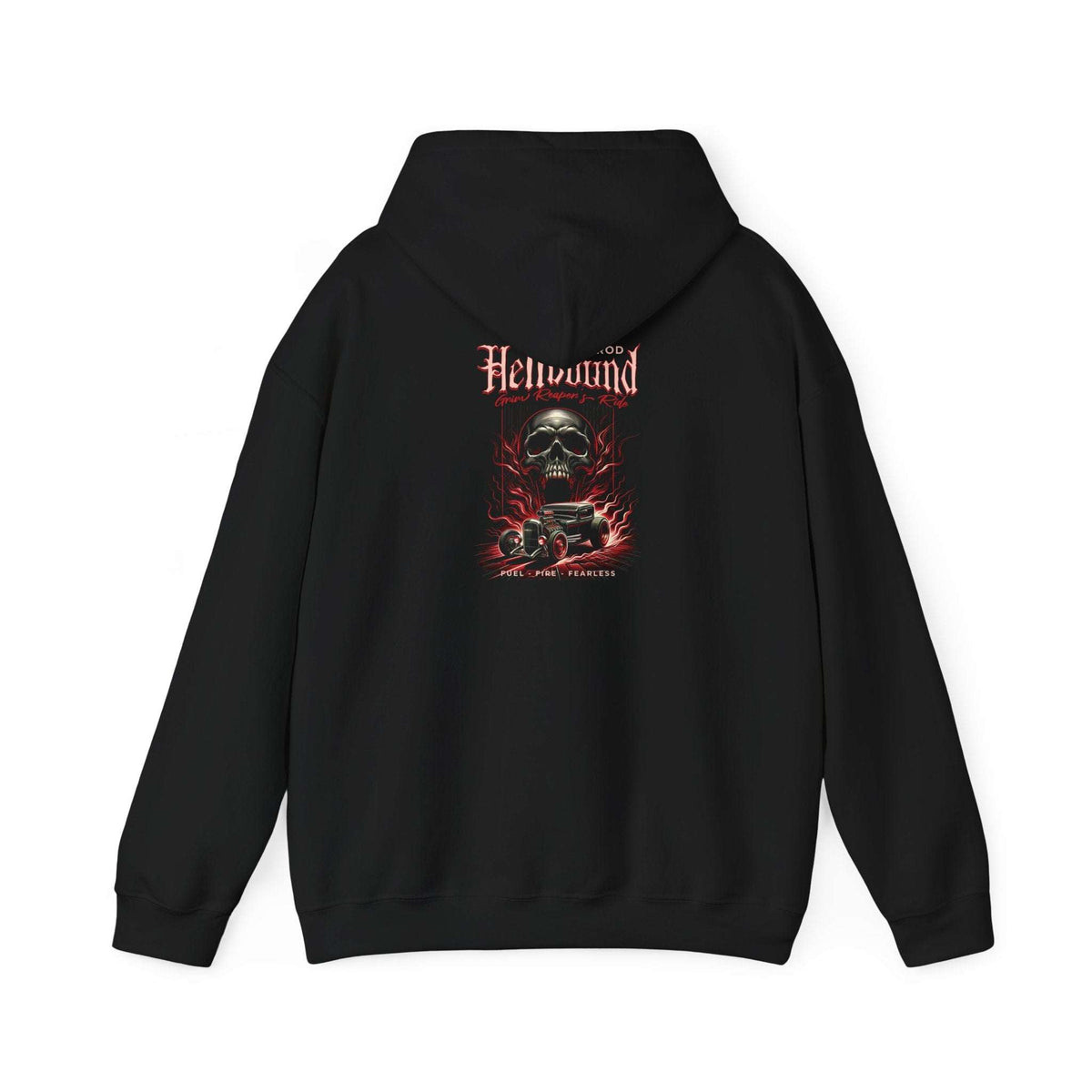 Edgy Gothic Pullover Hoodie with Hot Rod Skull Hellbound