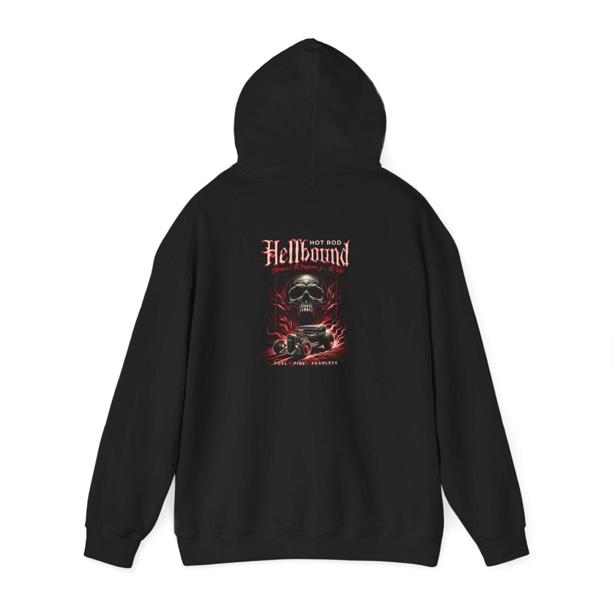 Edgy Gothic Pullover Hoodie with Hot Rod Skull Hellbound Art