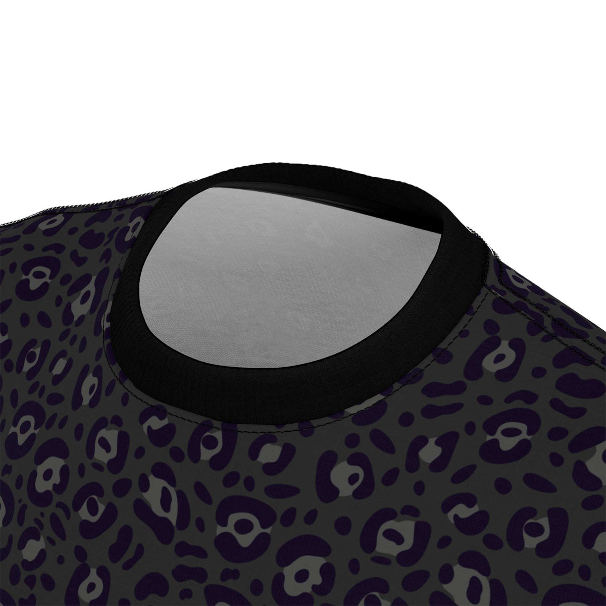 Close-up of a black sleeveless top with a gray interior lining on a white background Effortless Bold Black Leopard Print T-Shirt for Casual Wear