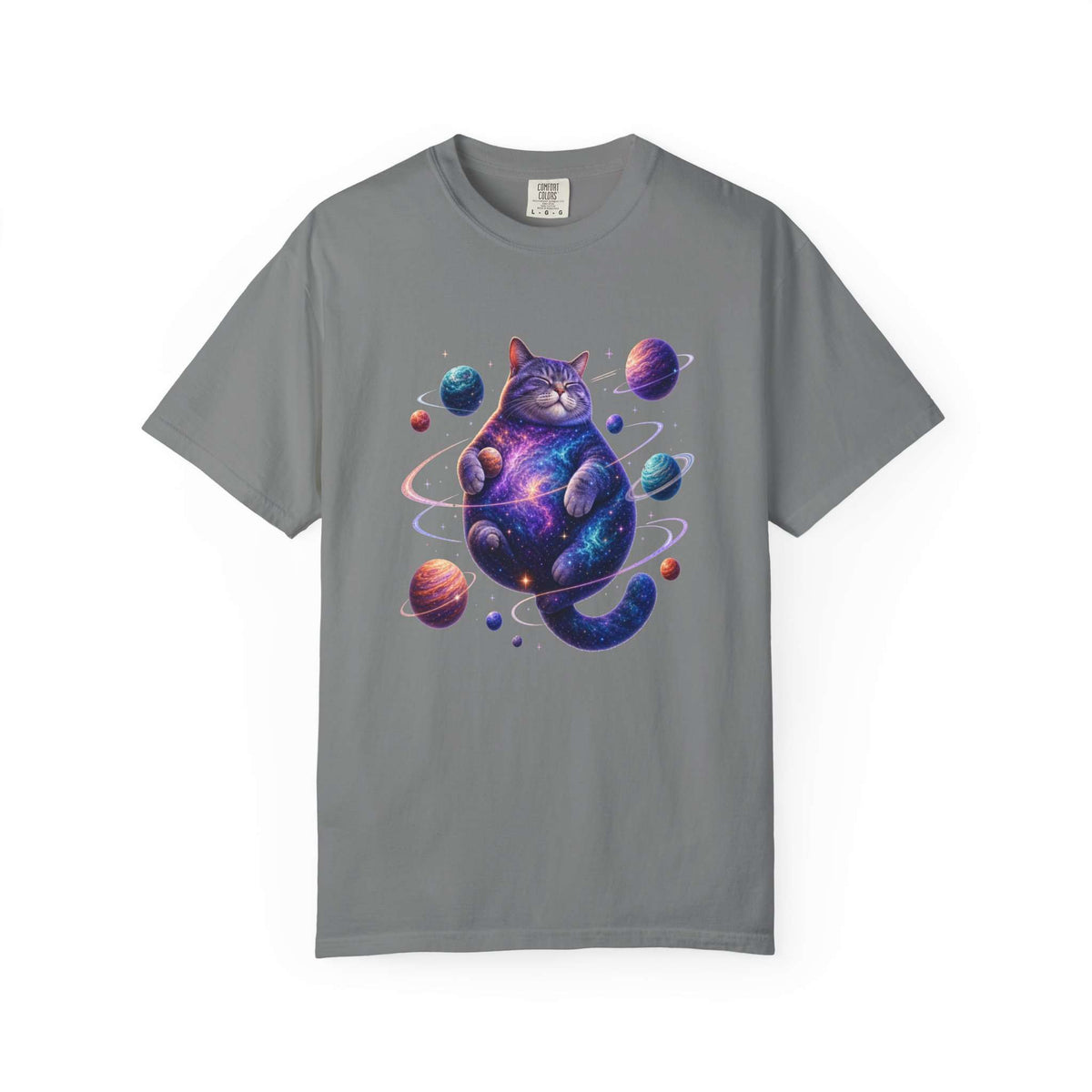 Fun Celestial Feline: Space-Themed Cat T-Shirt for Casual Wear