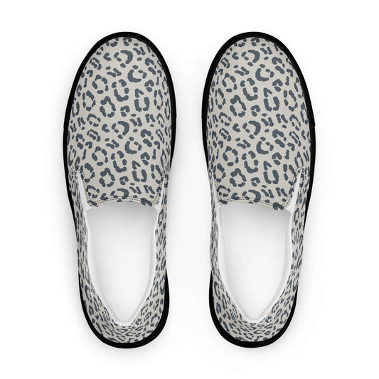 Gray Leopard Print Men's Slip-On Canvas Shoes