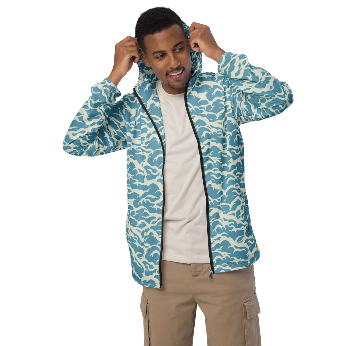 Men’s Water-Resistant Windbreaker Jacket with Nautical Pattern