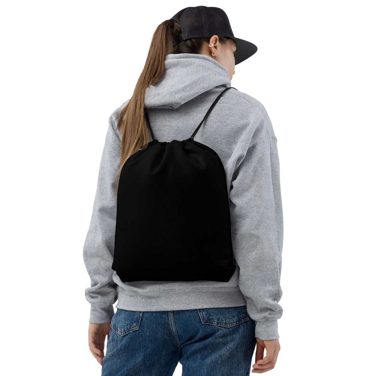 Minimalist Solid Black Lightweight Drawstring Bag