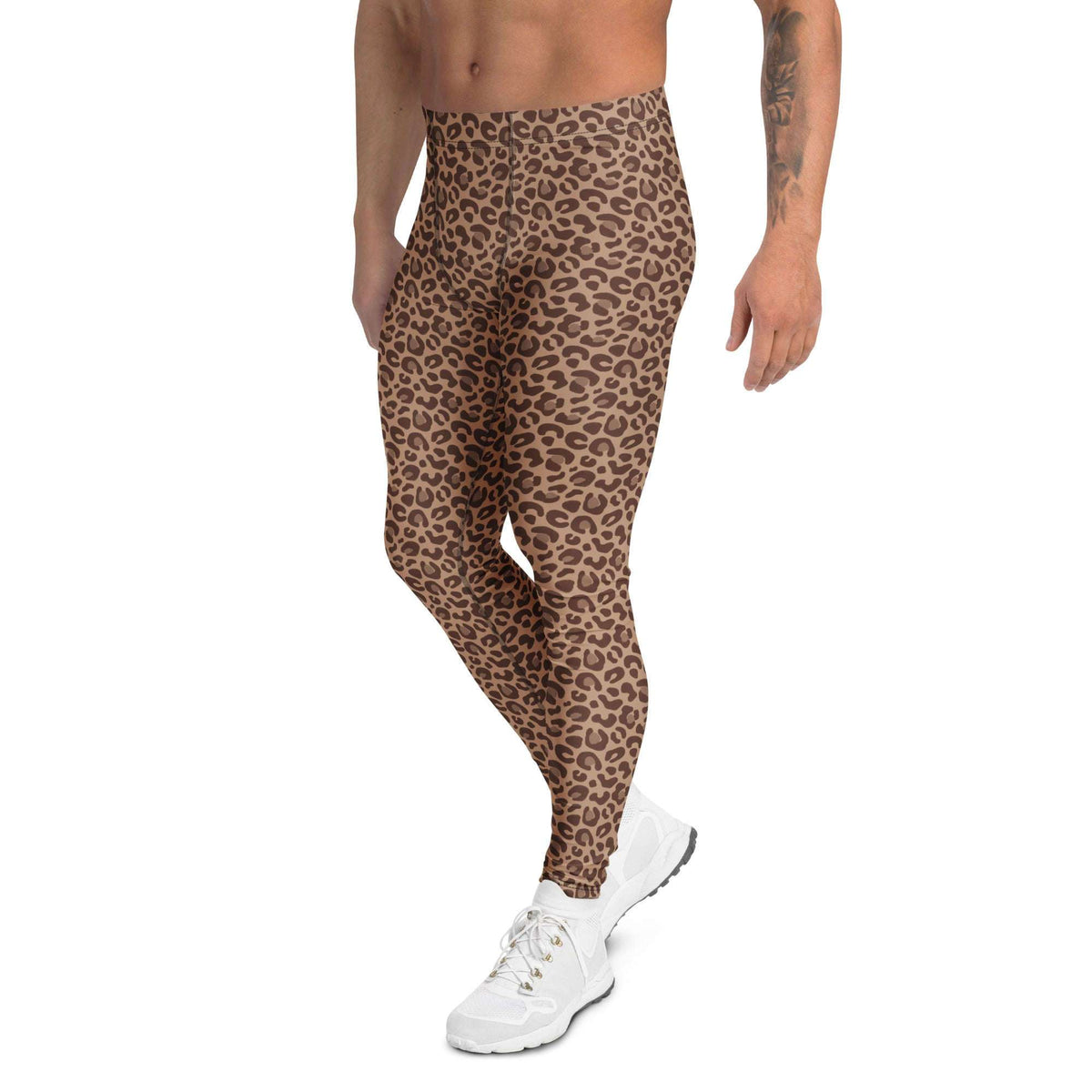Modern Bold Brown Leopard Skin Men’s Athletic Leggings for Casual Outfits