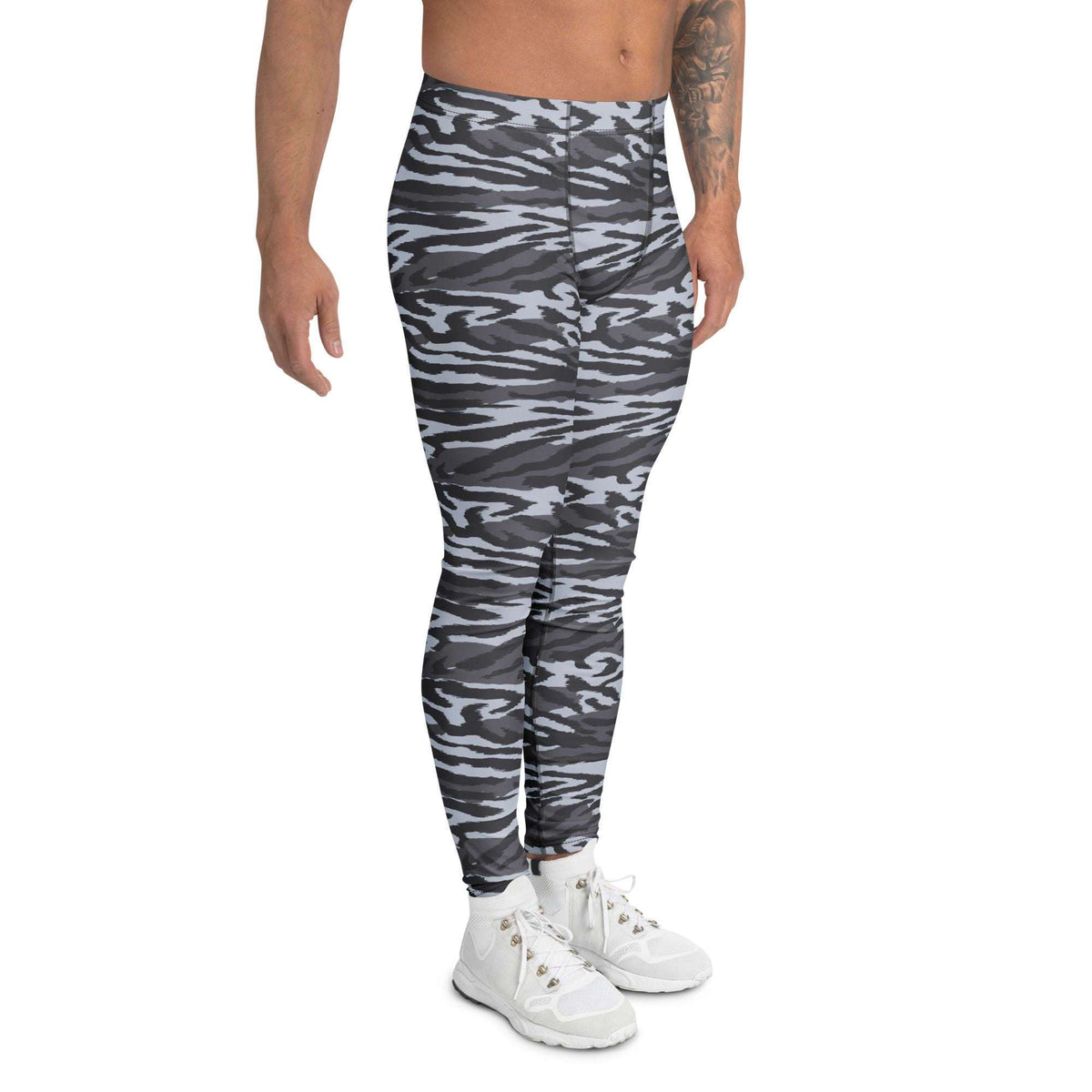 Sleek Gray Tiger Stripes Camouflage Men's Leggings for Active Wear