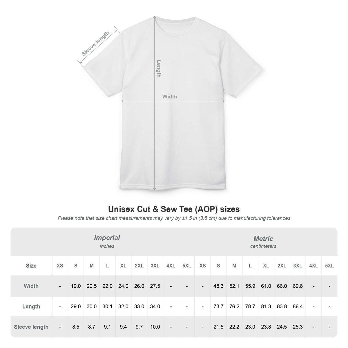 White t-shirt with measurements and size chart on a white background Stylish Bold Black Leopard Print T-Shirt for Casual Wear