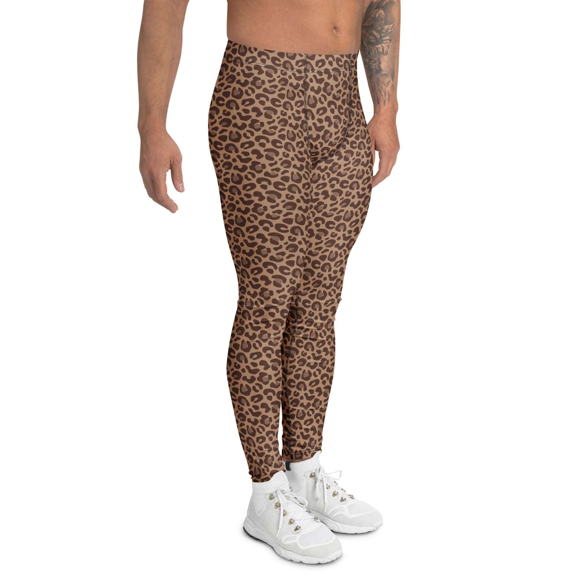 Stylish Bold Brown Leopard Skin Men’s Athletic Leggings for Casual Wear