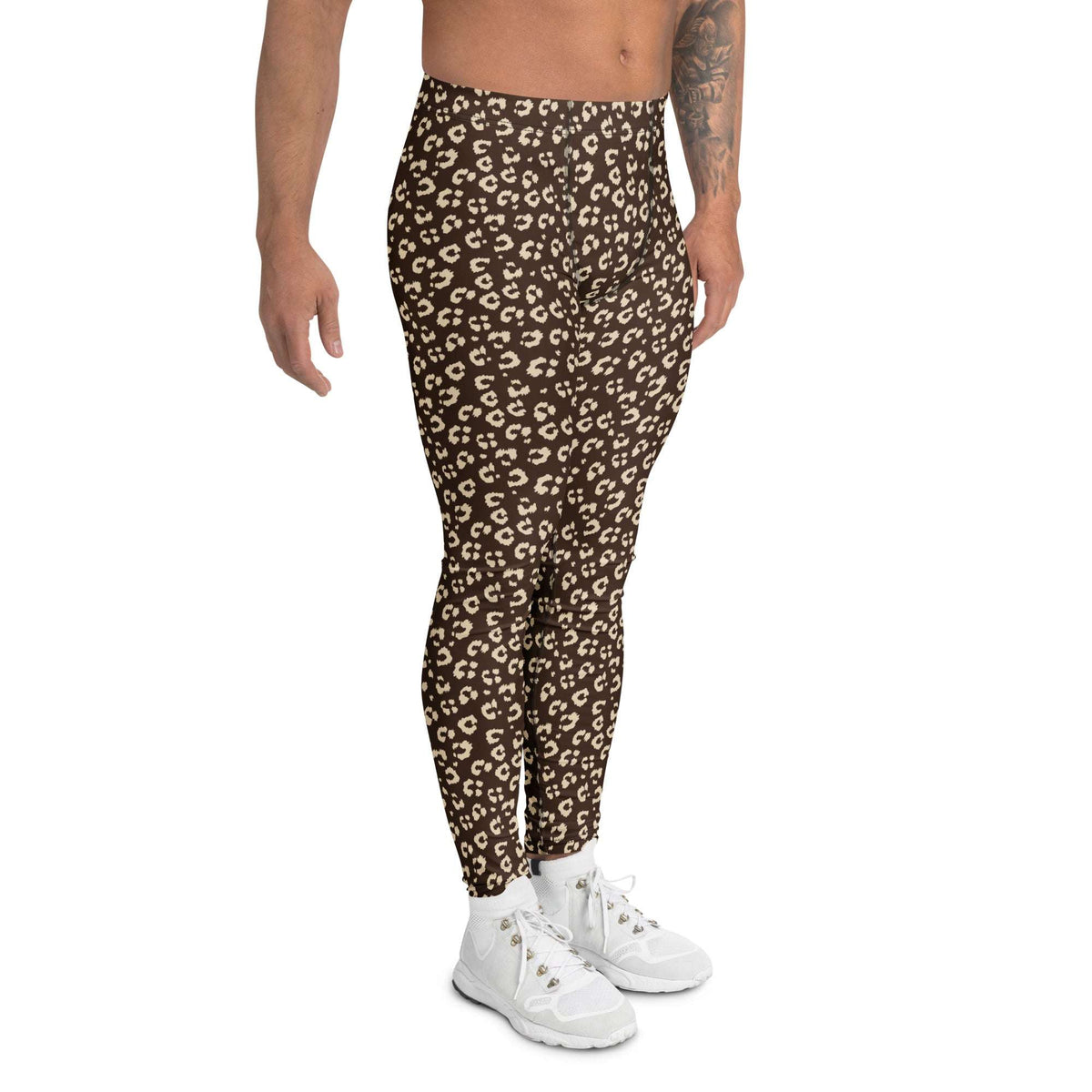 Stylish Brown Leopard Print Men's Leggings for Active Wear
