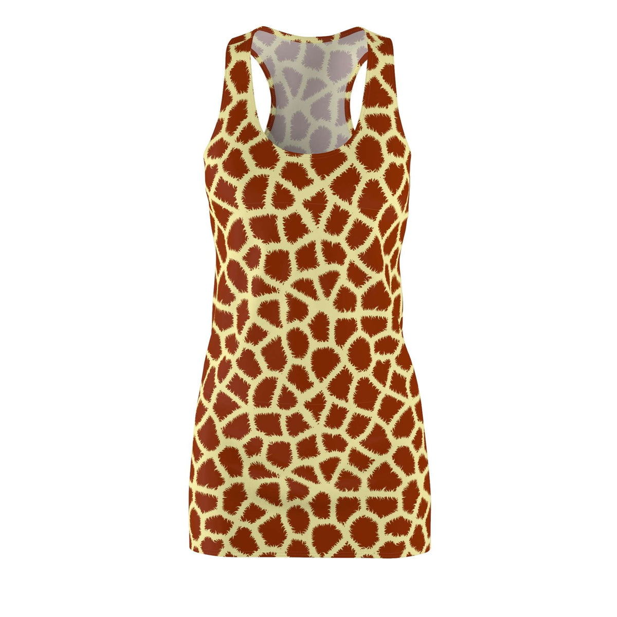 A sleeveless scoop-neck tank top featuring a giraffe print pattern in brown and beige, shown against a plain white background. Stylish Comfortable Giraffe Print Women's Racerback Dress