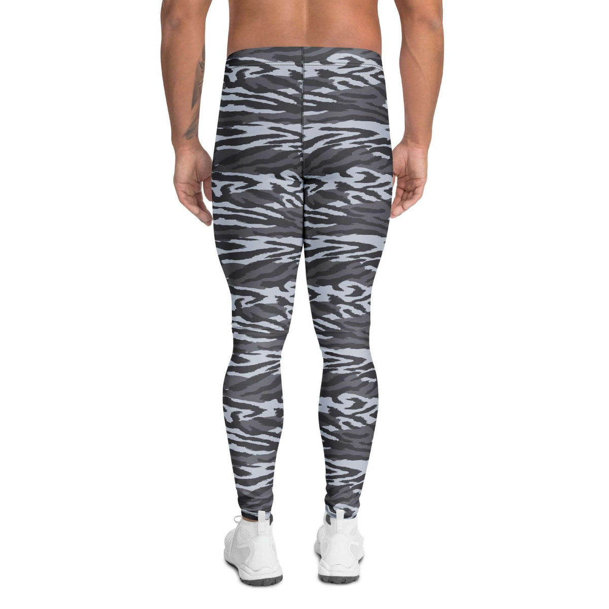Stylish Gray Tiger Stripes Camouflage Men's Leggings for Workouts