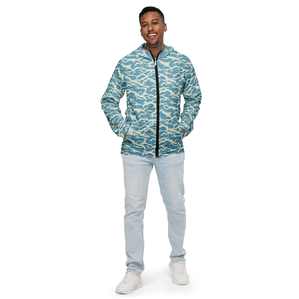Stylish Men’s Windbreaker with Ocean Wave Design