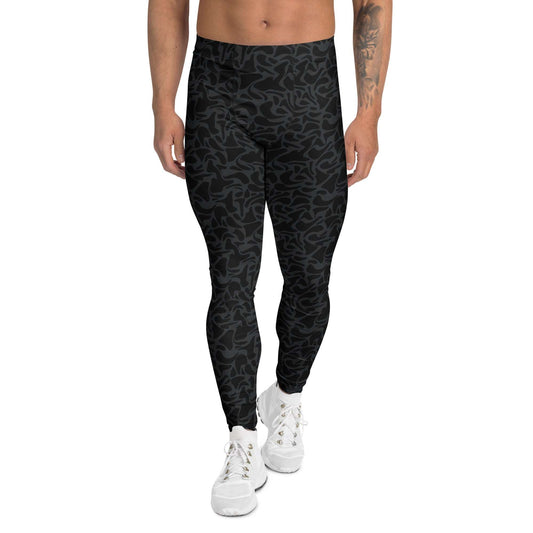 Stylish Minimalist Dark Wavy Stones Design on Men's Leggings