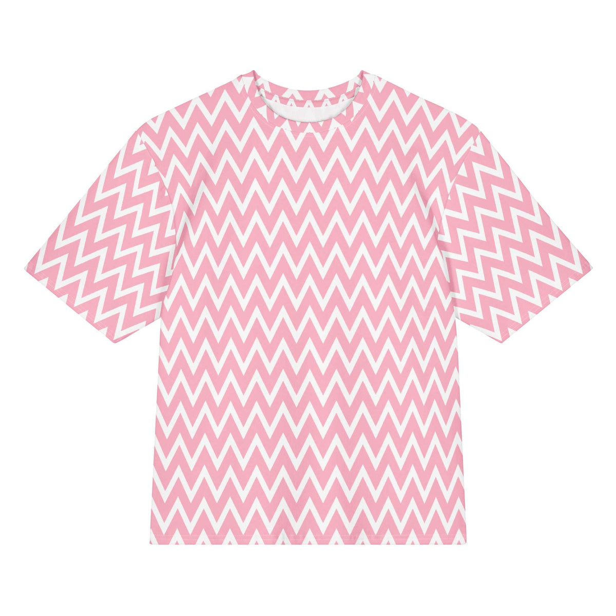 Stylish Oversized Cotton T-Shirt with Pink Chevron Zig Zag Print