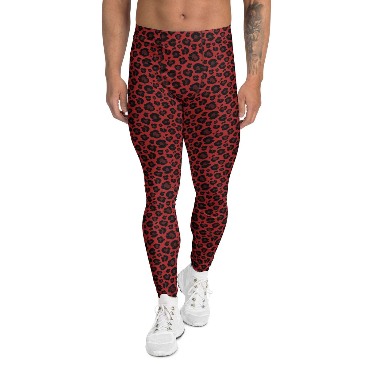 Trendy Bold Red Leopard Print Men's Leggings