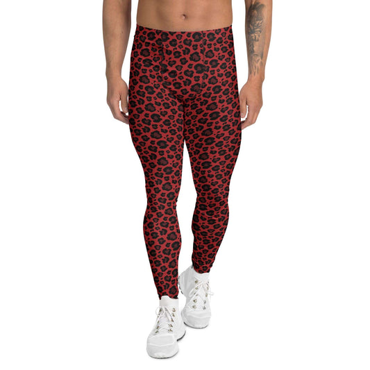 Trendy Bold Red Leopard Print Men's Leggings