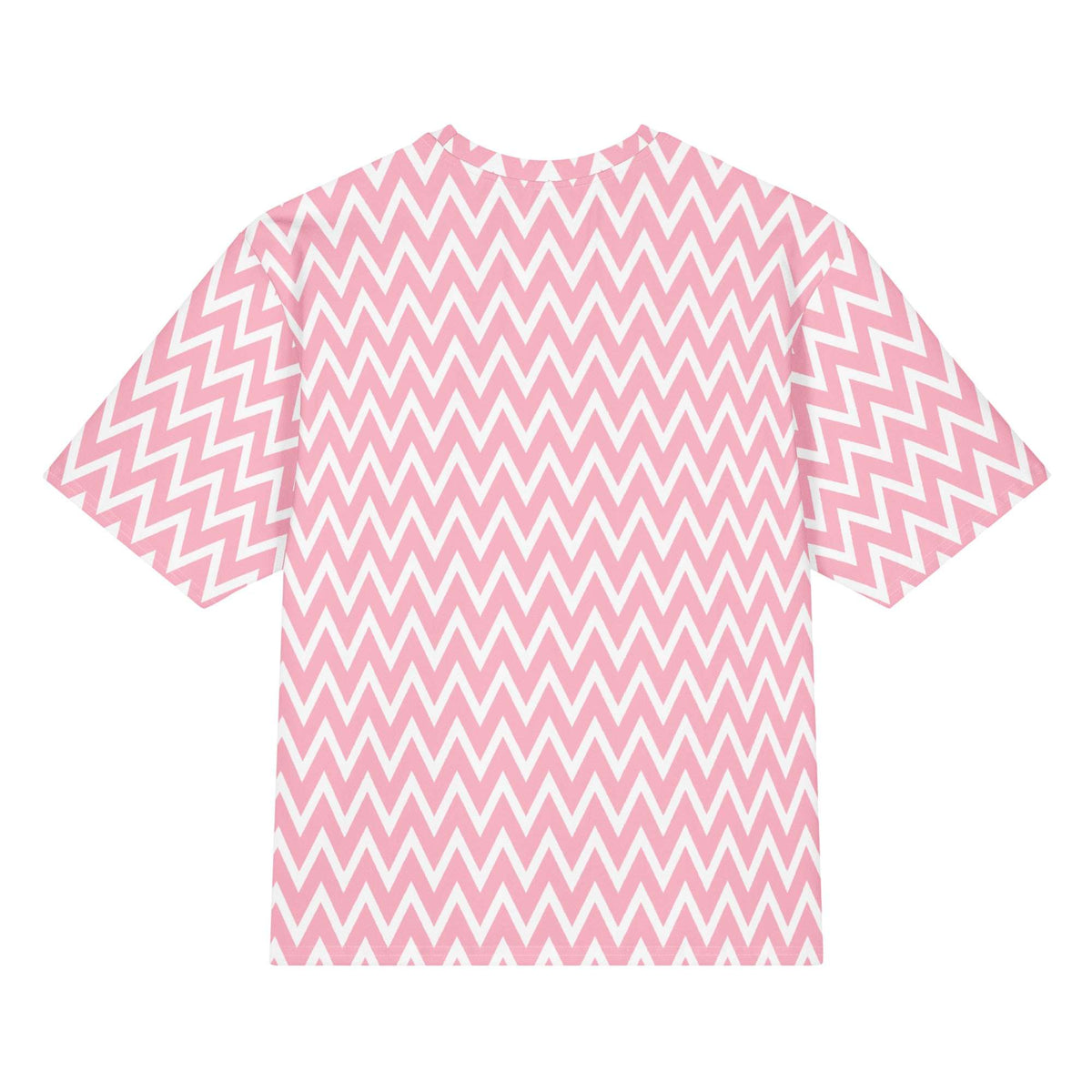 Trendy Pink Chevron Zig Zag Print Oversized Cotton T-Shirt for Casual Wear