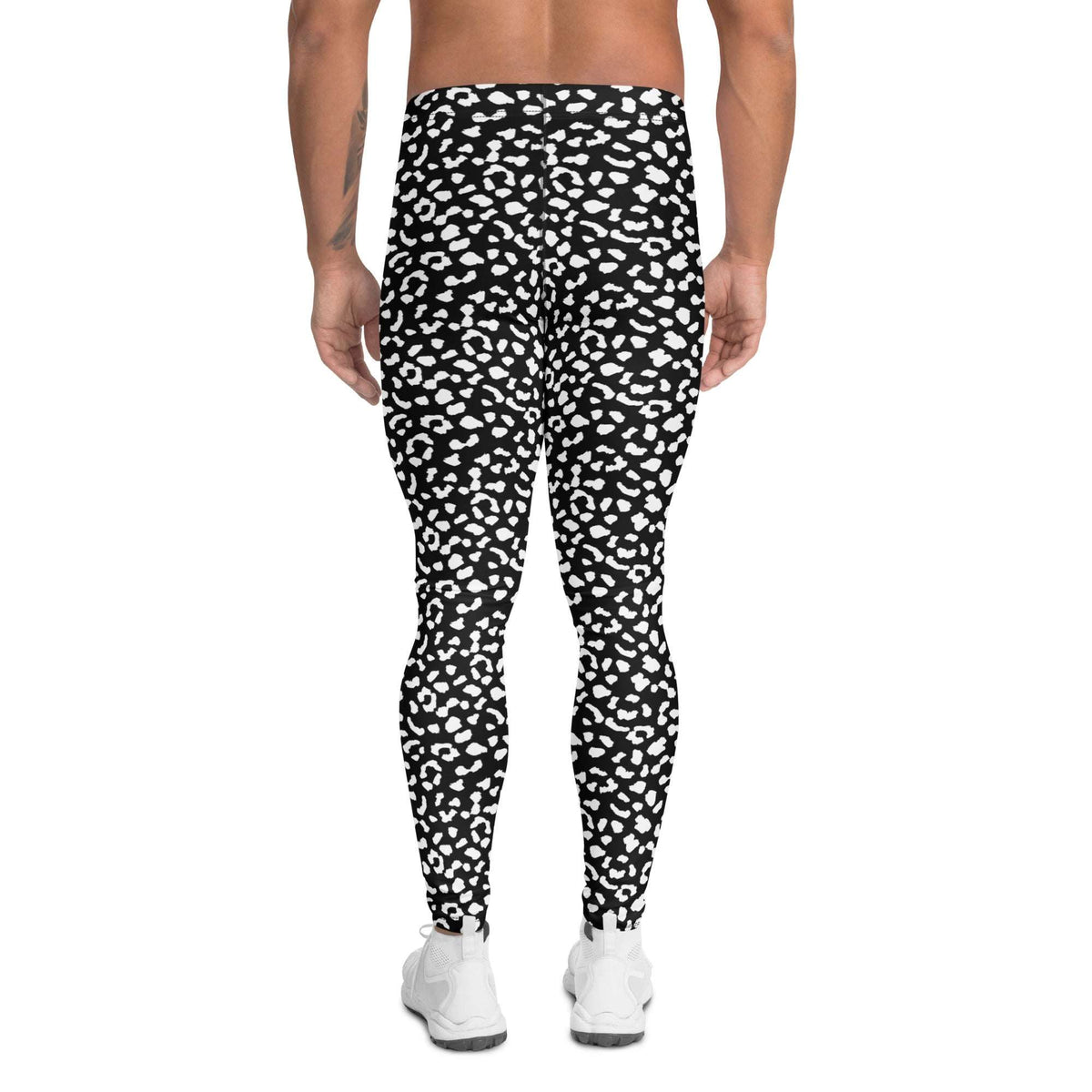 Unique Black and White Leopard Print Leggings for Men's Wear