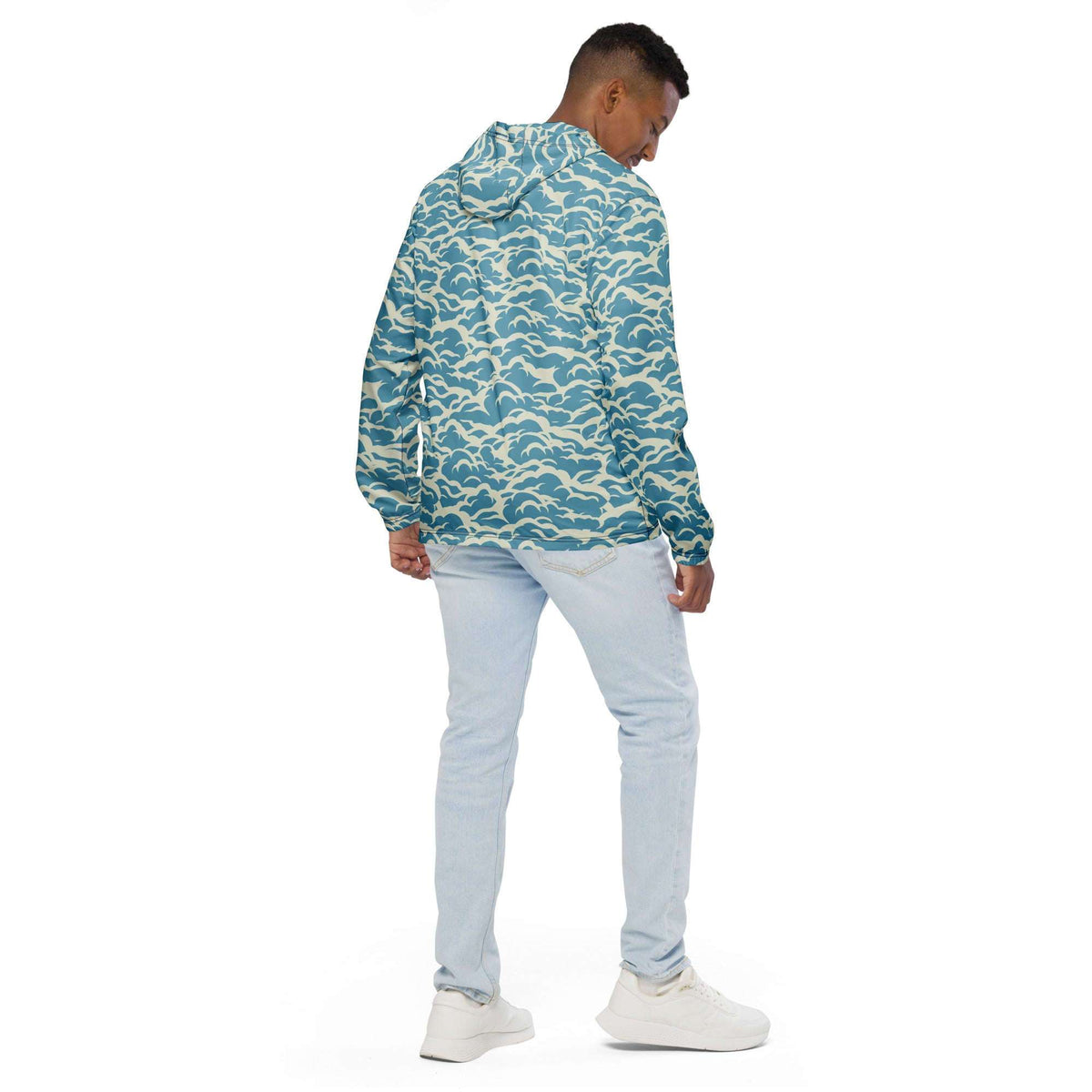 Unique Men’s Breathable Windbreaker Jacket with Blue Wave Graphics