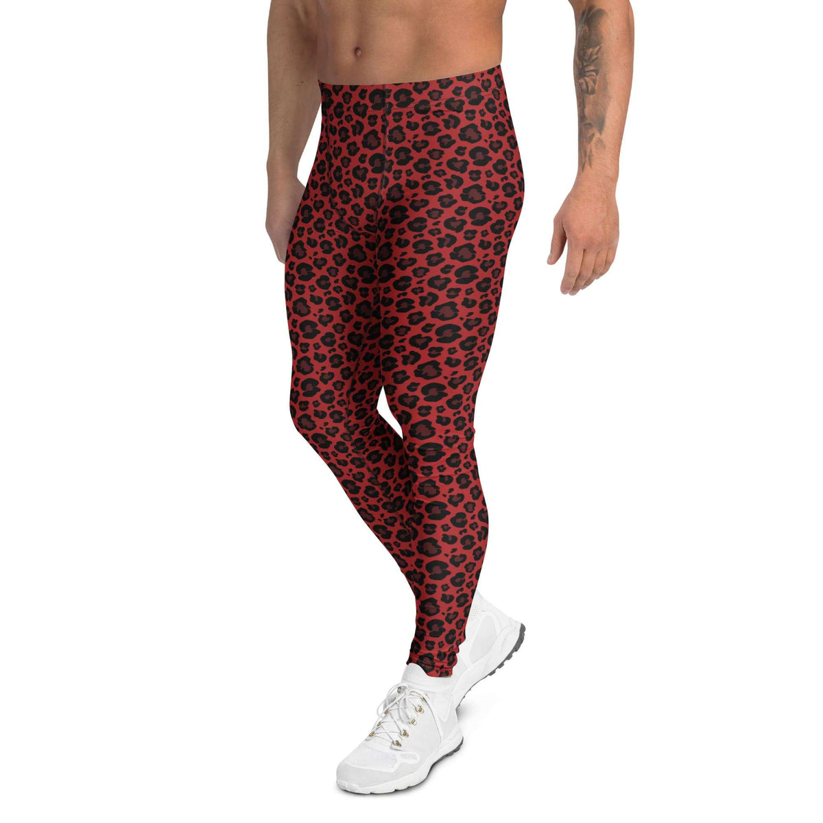 Unique Red Leopard Print Leggings for Men's Wear