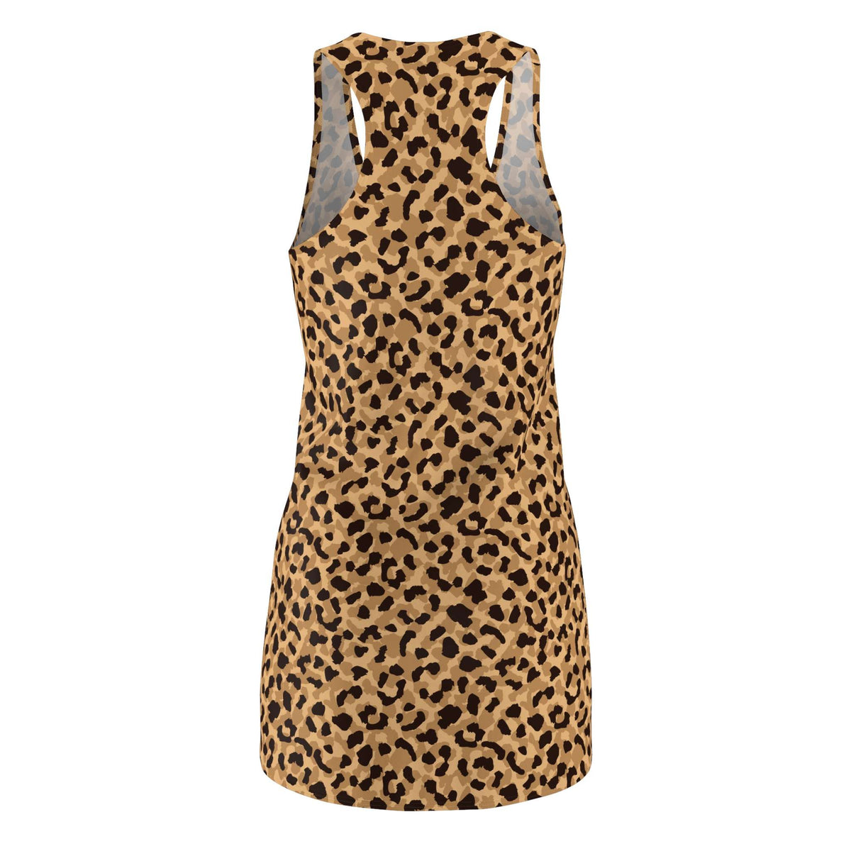 A sleeveless racerback dress featuring an all-over leopard print pattern in tan and black, shown against a plain white background. Versatile Bold Brown Leopard Print Women's Racerback Dress Casual Wear