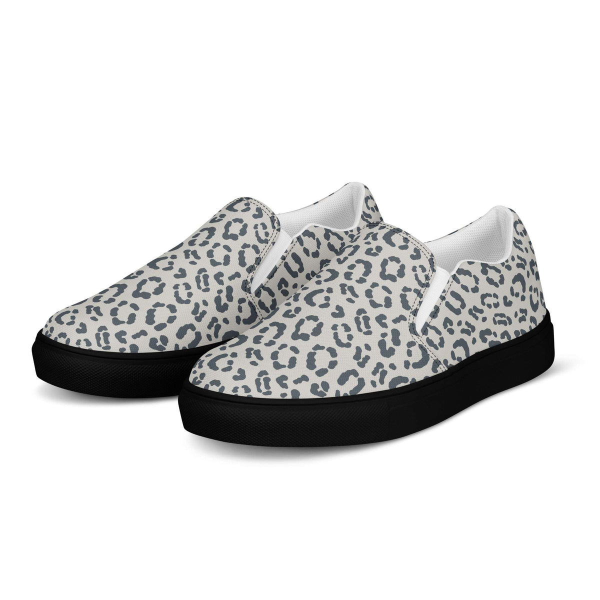 Versatile Men’s Slip-On Canvas Shoes in Gray Leopard Print