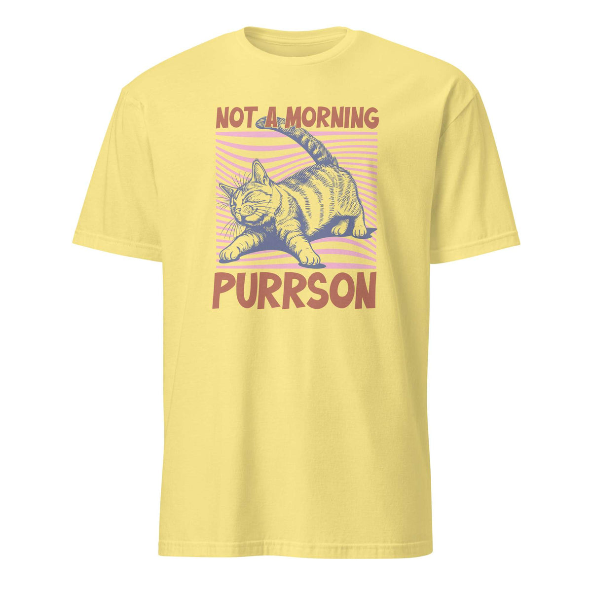 Shop Not a Morning Person Cat Quote Lettering T-Shirt Casual Wear, a humorous everyday style for coffee fans and feline friends. Express your sleepy side with the Not a Morning Person Cat Quote Lettering T-Shirt Casual Wear tee—a fun gift for laid-back cat lovers. You've now found the staple t-shirt of your wardrobe. It's made of 100% ring-spun cotton and is soft and comfy. The double stitching on the neckline and sleeves add more durability to what is sure to be a favorite!