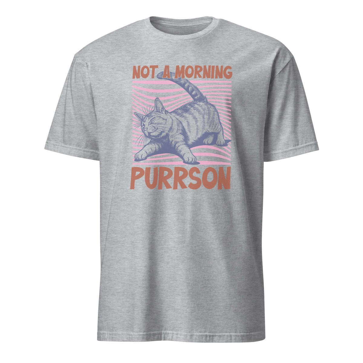 Shop Not a Morning Person Cat Quote Lettering T-Shirt Casual Wear, a humorous everyday style for coffee fans and feline friends. Express your sleepy side with the Not a Morning Person Cat Quote Lettering T-Shirt Casual Wear tee—a fun gift for laid-back cat lovers. You've now found the staple t-shirt of your wardrobe. It's made of 100% ring-spun cotton and is soft and comfy. The double stitching on the neckline and sleeves add more durability to what is sure to be a favorite!